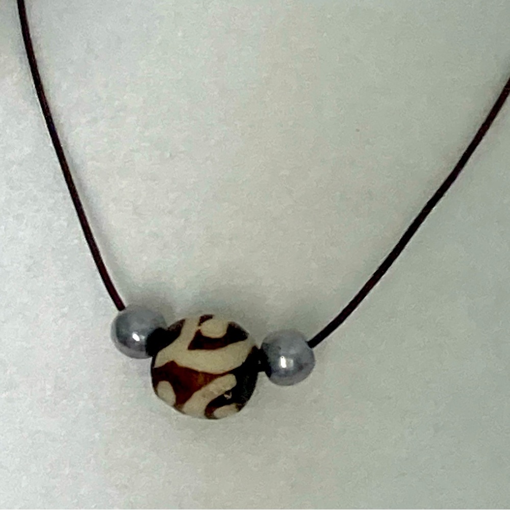 Mary Alpine Long Salt Light designer Elegant Brown and Silver Beaded Necklace